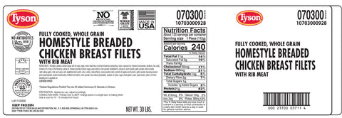 Tyson® CHICKEN WHOLE MUSCLE FILLET WHOLE GRAIN BREADED GOLDEN CRISPY 4 OZ 10703000928