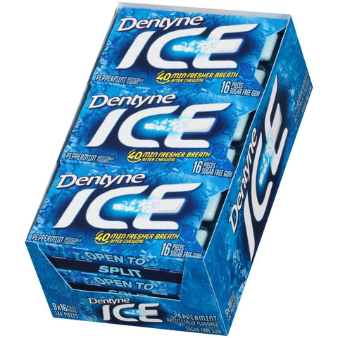 Dentyne Ice Peppermint Gum - 16 pieces per pack -- 162 packs per case.
