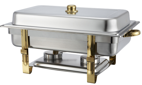Winco Malibu Oblong Gold Accented Stainless Steel Chafer, 8 Quart.