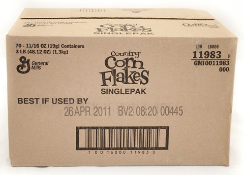 General Mills Corn Flakes - Country Cereal, Single Pack, 0.69 Ounce -- 70 per case.