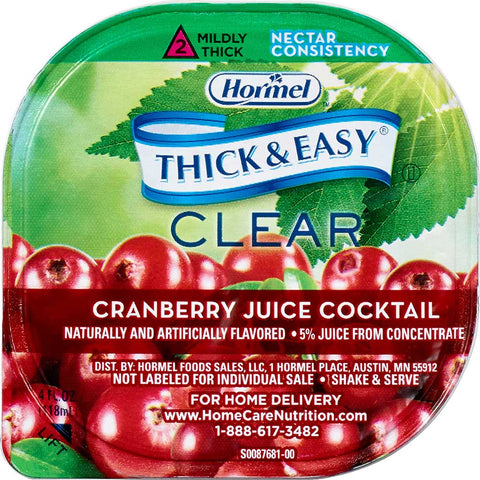 Hormel Health Labs Thick and Easy Thickened Cranberry Juice Cocktail, Nectar Consistency Portion Control Cups, 4 Ounce -- 24 per case
