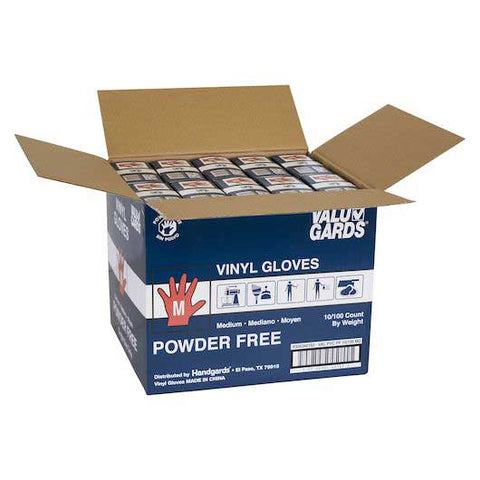 Valugards Powder Free Medium Vinyl Gloves - 100 count per pack -- 10 packs per case
