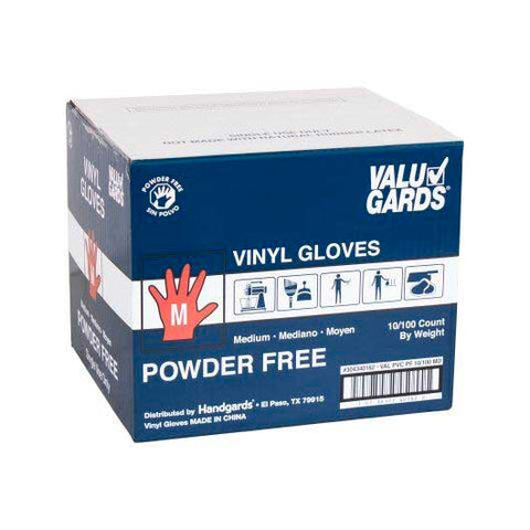 Valugards Powder Free Medium Vinyl Gloves - 100 count per pack -- 10 packs per case