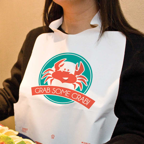 NeatGards Embossed White Crab Adult Disposable Poly Bib, 15.5 x 20 inch -- 500 per case.