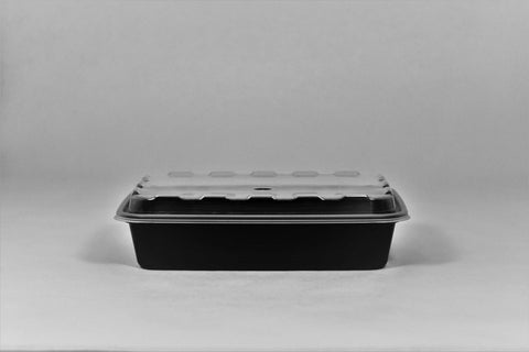 Cubeware Rectangular Black Reusable Plastic Microwavable Food Container with Clear Lid Set, 16 Ounce -- 150 set per case.