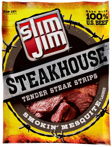 Slim Jim Steakhouse Smokin Mesquite Tender Steak Strips Jerky, 3.15 Ounce -- 8 per case