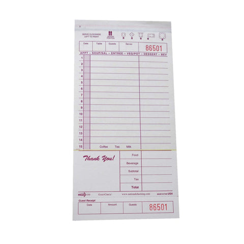 National Checking Company Carbonless Guest Check Board - 3 Part Maroon, 15 Line, 4.20 x 8.50 inch -- 2000 per case.