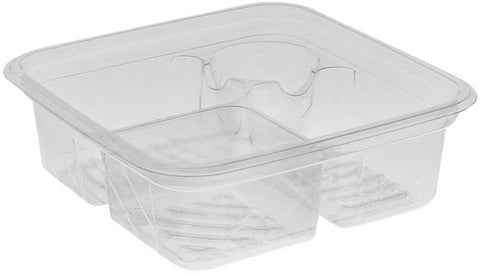 Pactiv Clear Recycled Plastic Square 3 Compartment plus Dip Cup Takeout Container, 32 Ounce Capacity -- 360 per case