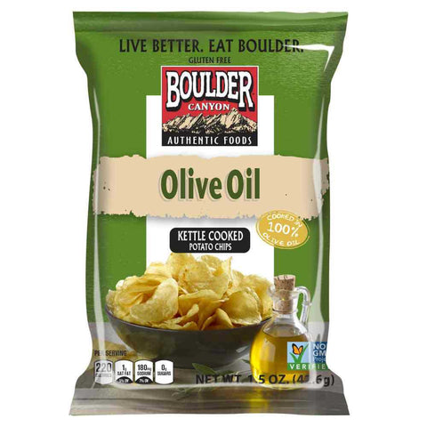 Boulder Canyon Olive Oil Kettle Cooked Potato Chips, 1.5 Ounce -- 55 per case.