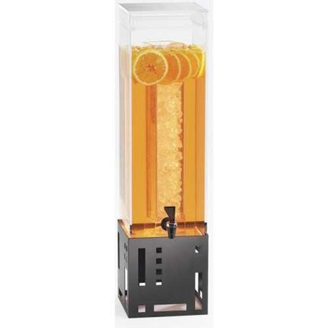 Cal Mil Black Base Squared Acrylic Beverage Dispenser with Ice Chamber, 7.375 x 9.375 x 25.75 inch.