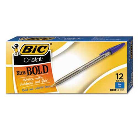BIC Cristal Xtra Bold Ballpoint Pen, Blue Ink, 1.6mm, Bold, Dozen