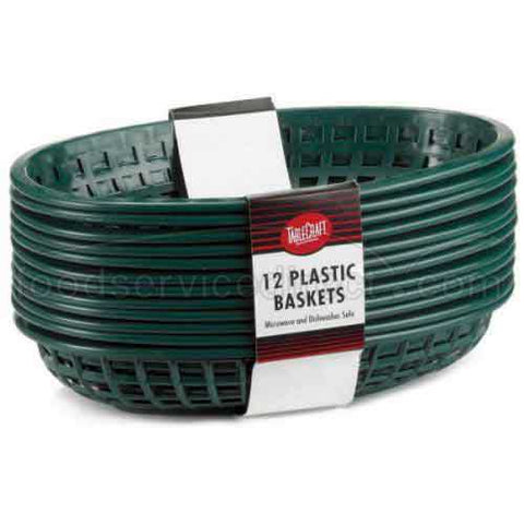 Tablecraft Cash and Carry Plastic Classic Oval Forest Green Basket, 9 3/8 x 6 x 1 7/8 inch -- 3 pack per case.