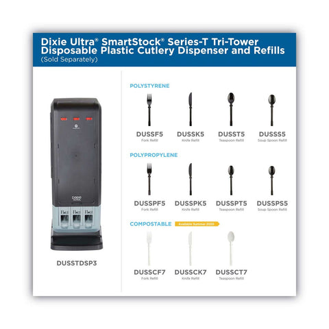 Dixie Smartstock Polystyrene Mediumweight Black Teaspoon for Tri-Tower Cutlery Dispensing System - 40 per cartridge -- 24 cartridges per case