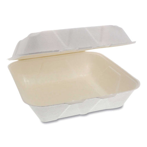 Pactiv EarthChoice Bagasse Natural Dual Tab Lock Large Hinged Lid Container, 9 x 9 x 3.5 inch -- 150 per case
