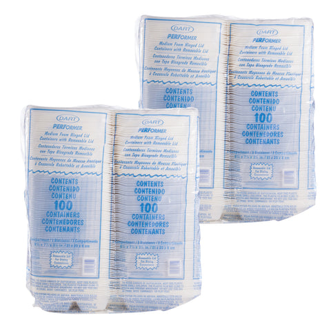 Dart Extruded Polystyrene Medium White Three Compartment Insulated Foam Container, 8.4 x 8 x 3.2 inch -- 200 per case