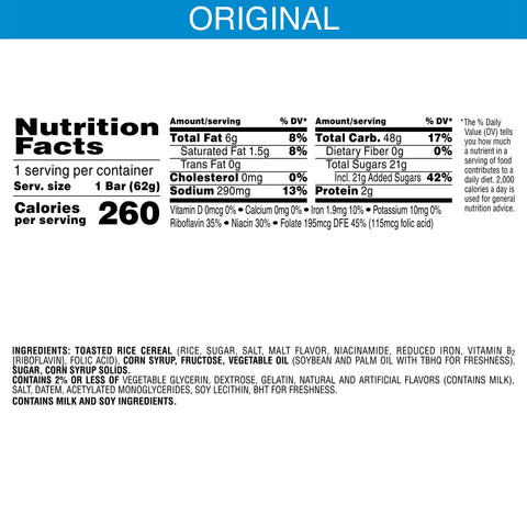 Kelloggs Rice Krispies Treats Original Crispy Marshmallow Squares, 2.2 Ounce -- 72 per case
