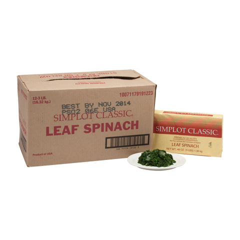 Simplot Chopped Spinach - 3 lb. package, 12 packages per case