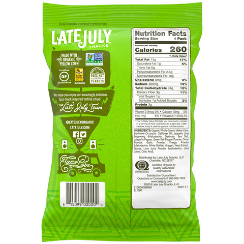 Late July Snacks CHIP TORTILLA LATE JULY JALAPENO LIME