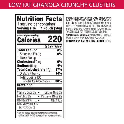 Kelloggs Low Fat Granola Crunchy Cluster Cereal, 2 Ounce -- 48 per case.