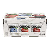 Oikos Strawberry Blueberry Black Cherry Nonfat Greek Yogurt, 5.3 Ounce -- 12 per case.