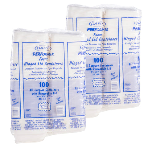 Dart Performer White Expanded Polystyrene Foam Hinged Container, 9.3 x 6.4 x 2.9 inch -- 200 per case