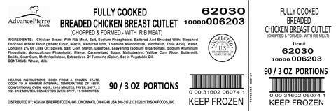 Advance Pierre Breaded Chicken Breast Cutlet, 3 Ounce -- 90 per case.