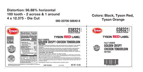Tyson Red Label Premium Golden Crispy Fully Cooked Breaded Chicken Breast Tenderloin, 5 Pound -- 2 per case.