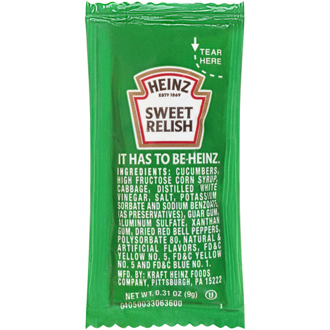Heinz Sweet Relish Single Serve, 9 Gram -- 500 Case
