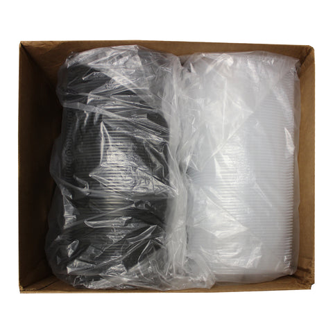 Sabert CONTAINER PLASTIC HINGED 3-COMPARTMENT BLACK/CLEAR 10X10