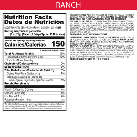 Pringles Ranch Crisps, 5.5 Ounce -- 14 per case.