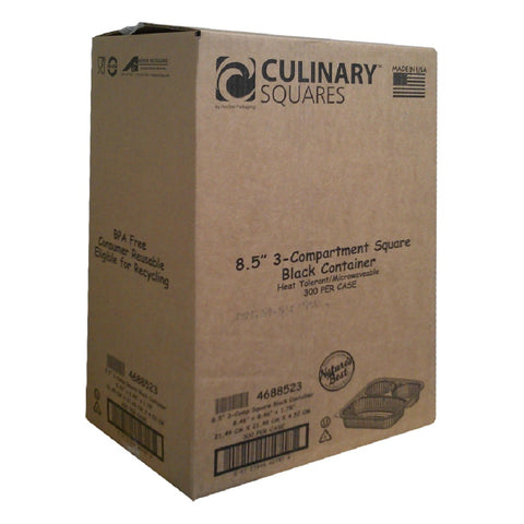 Culinary Squares® CONTAINER PLASTIC SQUARE BLACK MICROWAVABLE 8.5X8.5 21/6/6 OZ