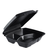 Dart CONTAINER FOAM HINGED LID BLACK 1-COMPARTMENT 9X9X3