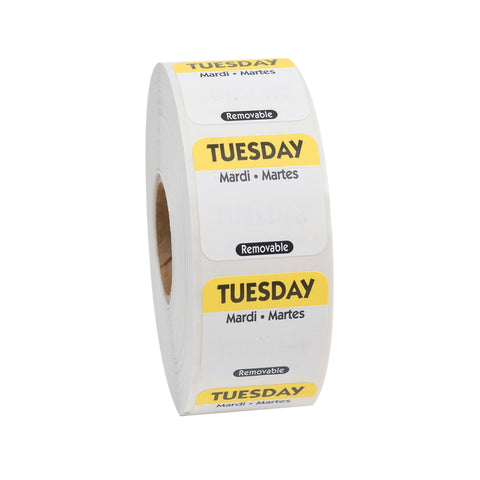National Checking Company Dateit Yellow Trilingual Removable Label - Tuesday, 1 x 1 inch -- 1000 per case.