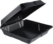 Dart CONTAINER FOAM BLACK HINGED LID LARGE SINGLE COMPARTMENT 9.5X9.3X3