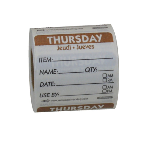 DateIt™ LABEL TRILINGUAL ITEM/DATE/USE BY DISSOLVING BROWN THURSDAY 2X2