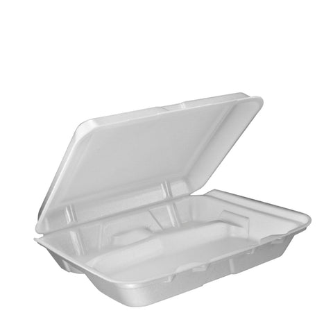 Dart CONTAINER FOAM WHITE LARGE 3-COMPARTMENT HINGED LID 9.5X9.3X3