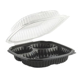 Culinary Lites™ CONTAINER PLASTIC HINGED BLACK BASE CLEAR LID 3-COMPARTMENT 10.5X9.5