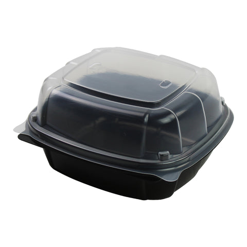 Mullinix Packaging COMNTAINER PLASTIC HINGED BLACK BASE W/ CLEAR LID 21.9 OZ 6X6