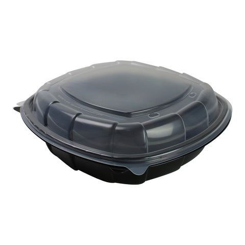Mullinix Packaging CONTAINER SQUARE BLACK BASE HINGED W/ CLEAR LID 64.2 OZ