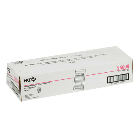 National Checking Company Interleaving Carbon Guest Check Paper - 2 Part Salmon, 17 Line, 3.5 x 6.75 inch -- 2500 per case.