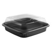 Culinary Squares® CONTAINER PLASTIC SQUARE BLACK COMBO W/ HIGH DOME LID 36 OZ